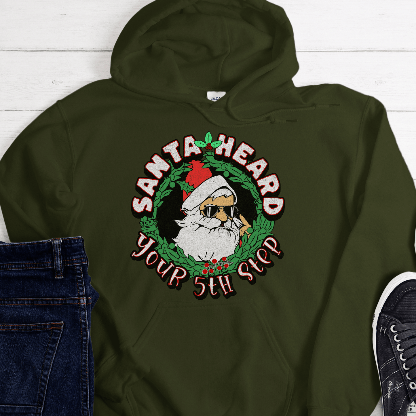 Christmas Recovery Hoodie | Inspiring Sobriety |  Santa Heard Your 5th Step