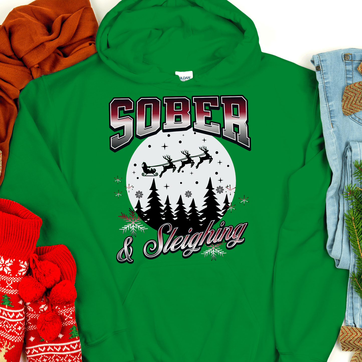 Christmas Recovery Hoodie | Inspiring Sobriety |  Sober & Sleighing
