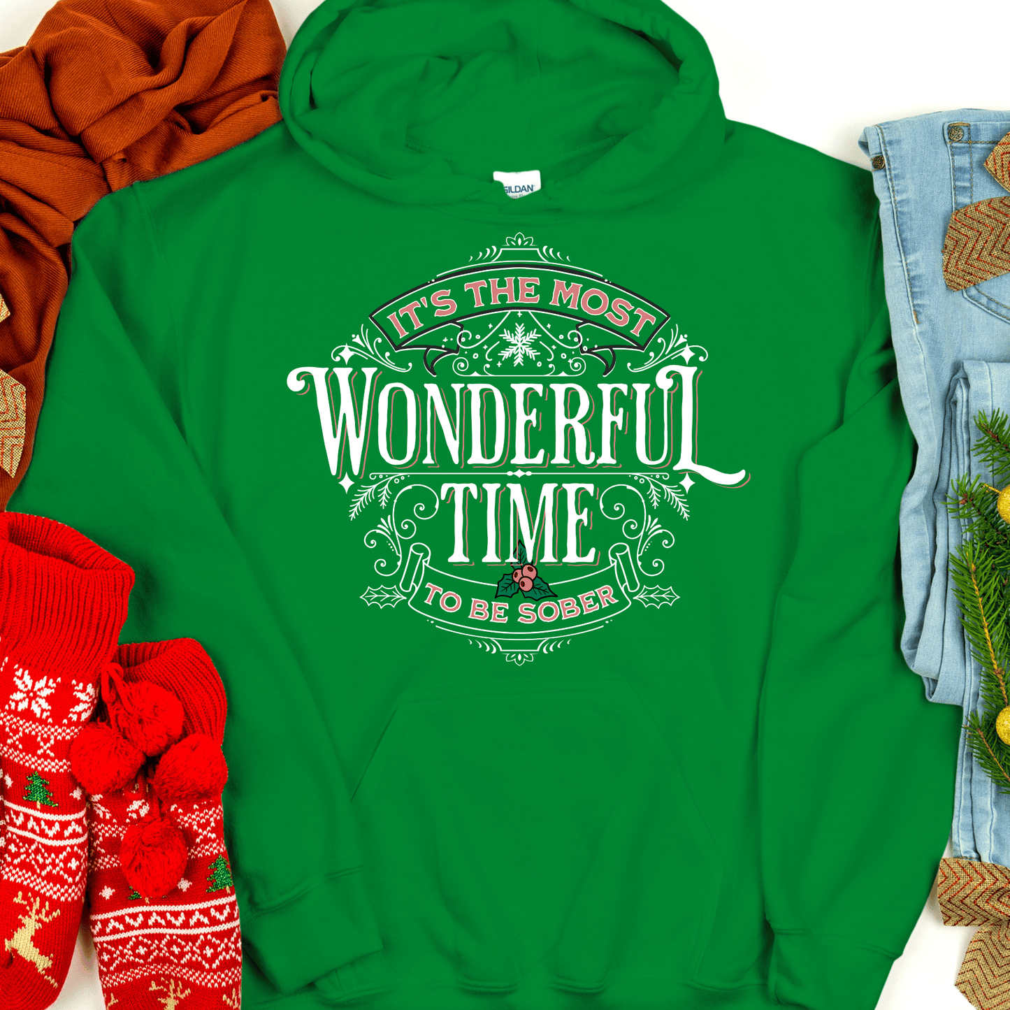 Christmas Recovery Hoodie | Inspiring Sobriety |  Wonderful Time To Be Sober