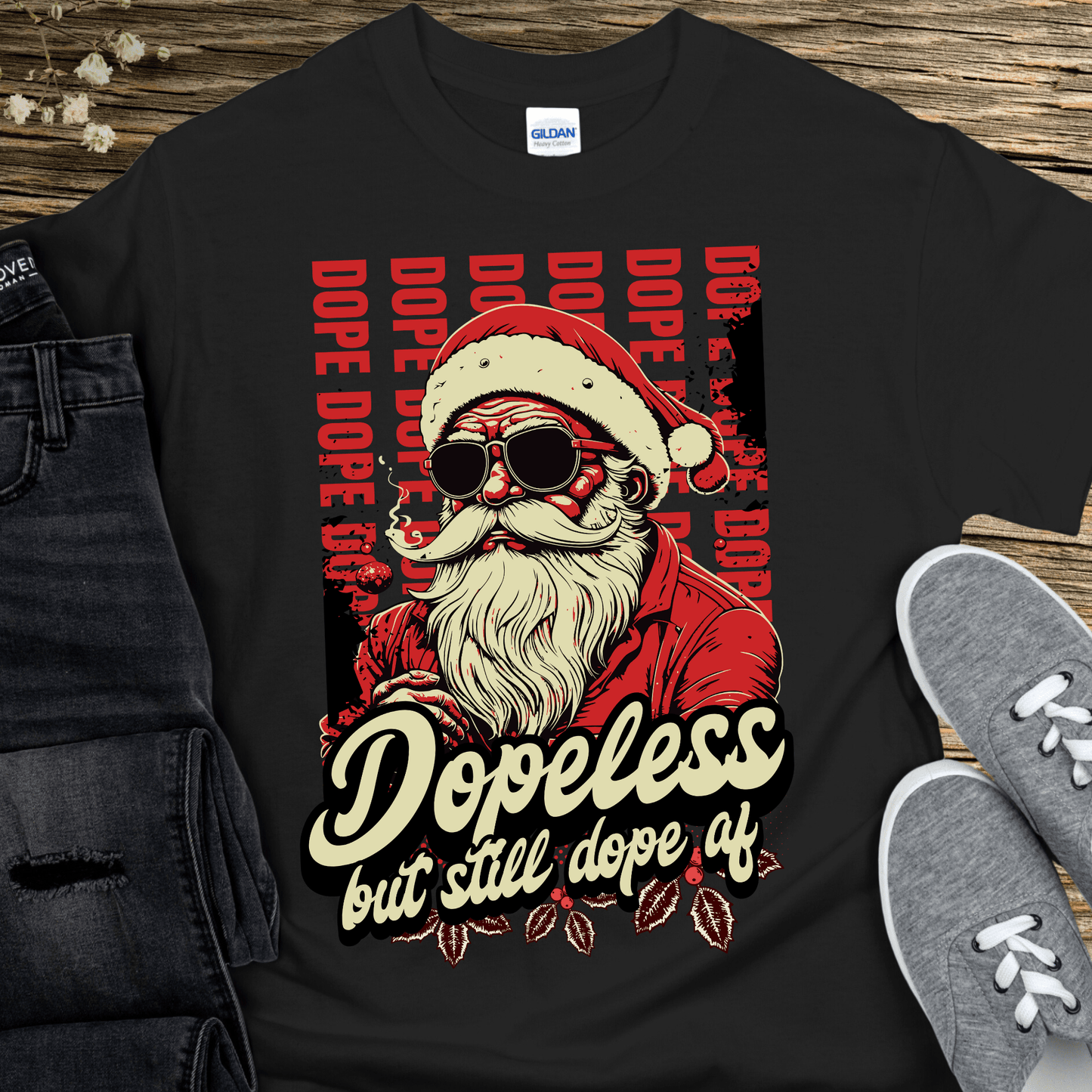 Christmas Recovery T-Shirt | Inspiring Sobriety |   Dopeless But Dope AF Santa