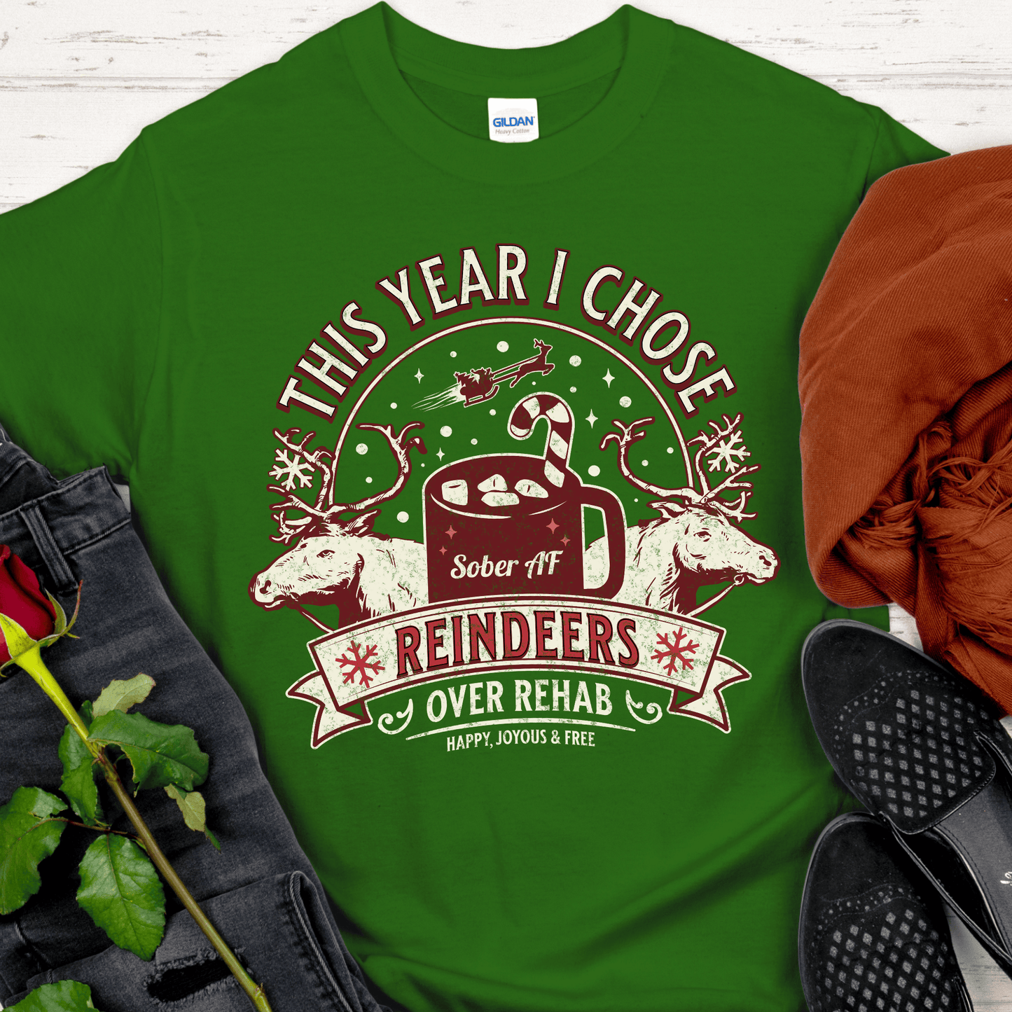 Christmas Recovery T-Shirt | Inspiring Sobriety |  Reindeers Over Rehab