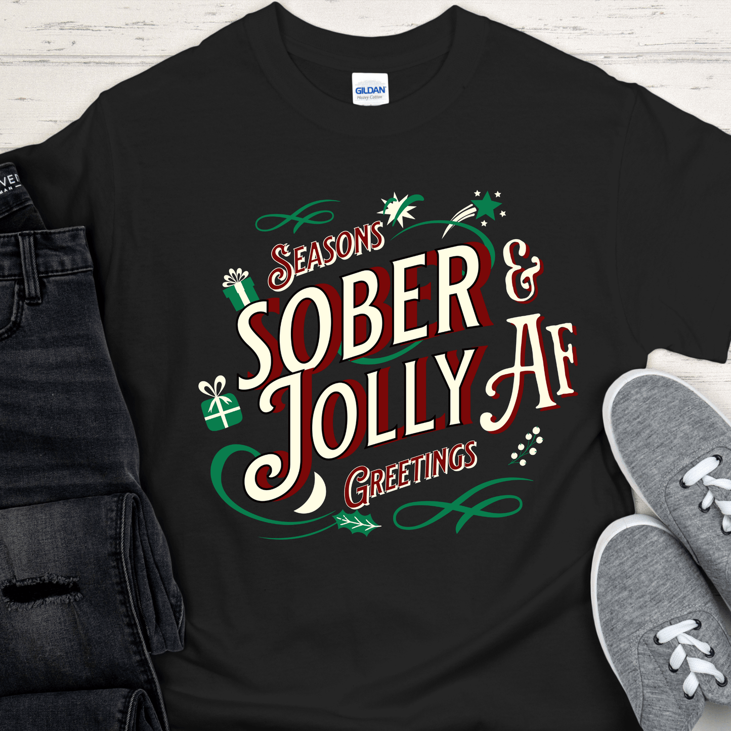 Christmas Recovery T-Shirt | Inspiring Sobriety |  Sober & Jolly AF