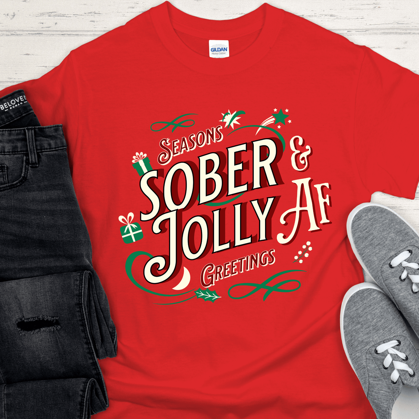 Christmas Recovery T-Shirt | Inspiring Sobriety |  Sober & Jolly AF