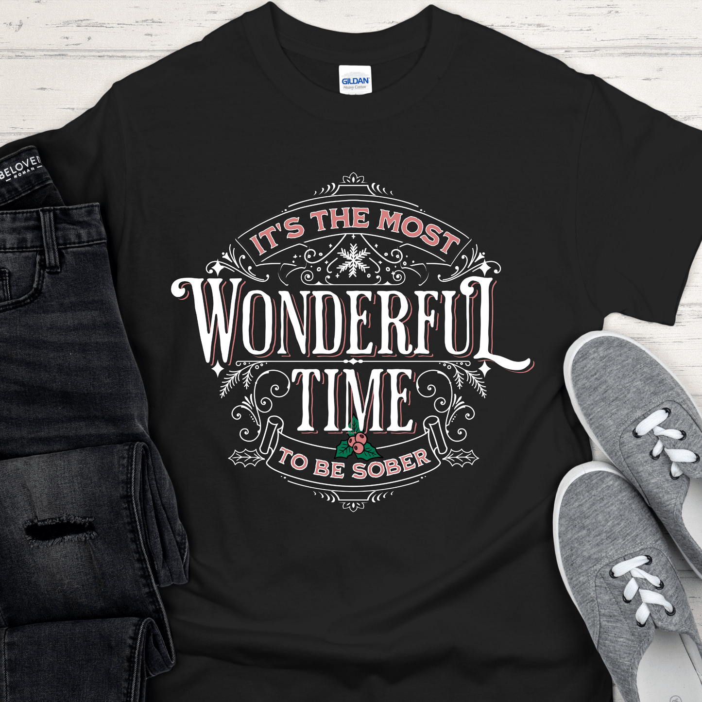 Christmas Recovery T-Shirt | Inspiring Sobriety |  Wonderful Time To Be Sober
