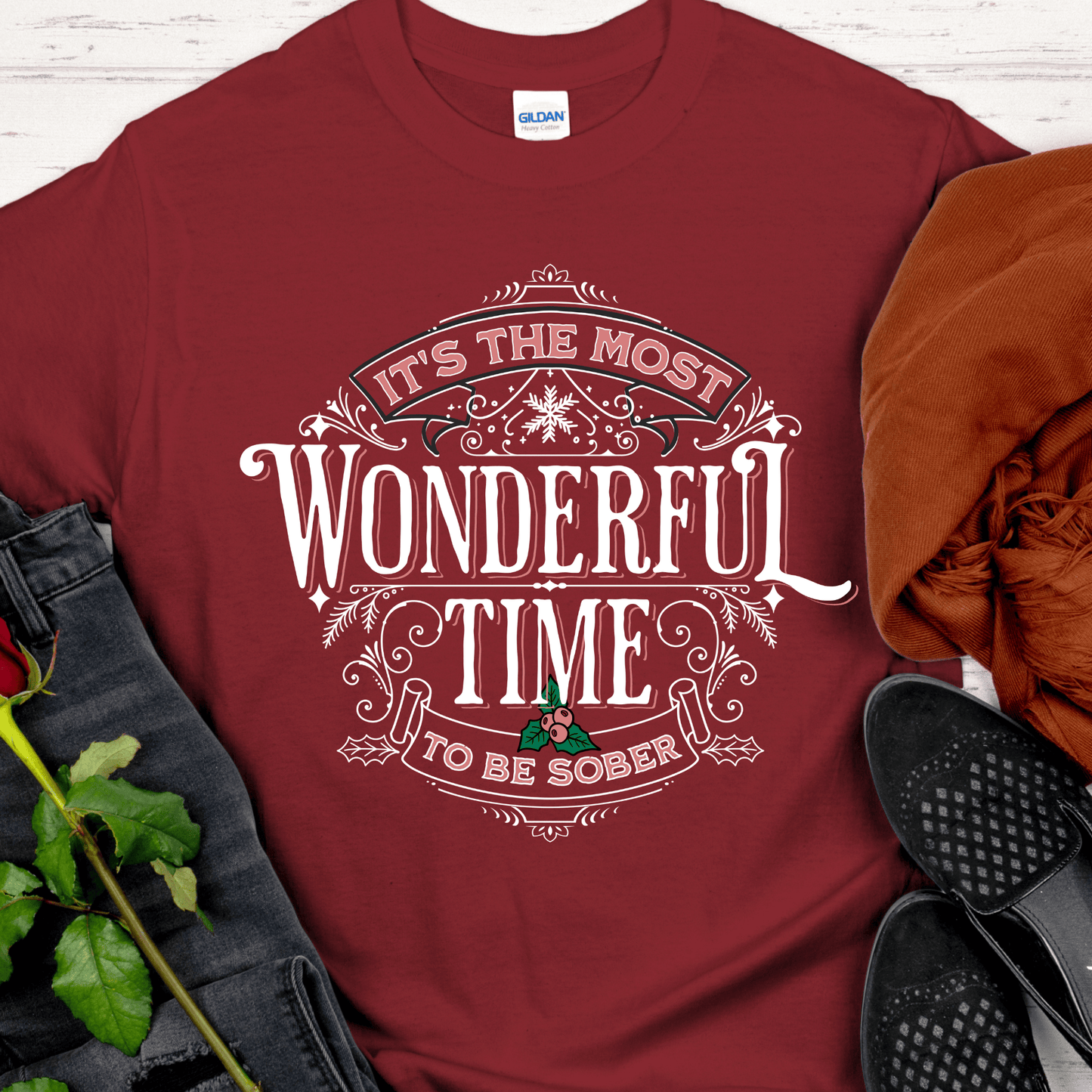 Christmas Recovery T-Shirt | Inspiring Sobriety |  Wonderful Time To Be Sober