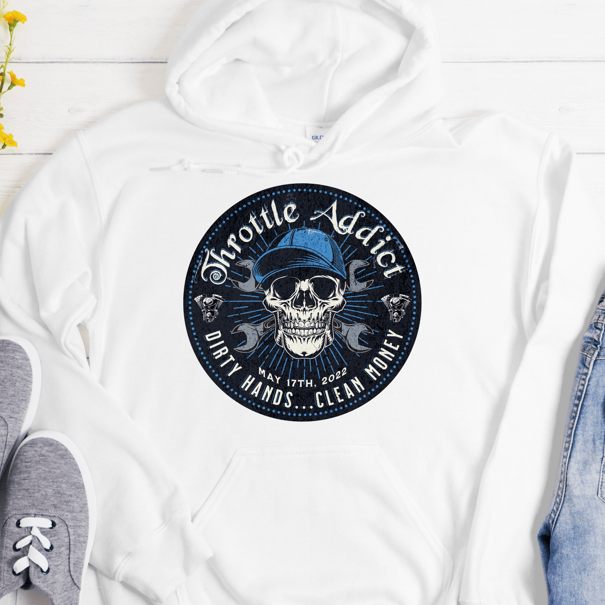 Custom Recovery Hoodie | Inspiring Sobriety | Throttle Addict, - Dirty Hands, Clean Money