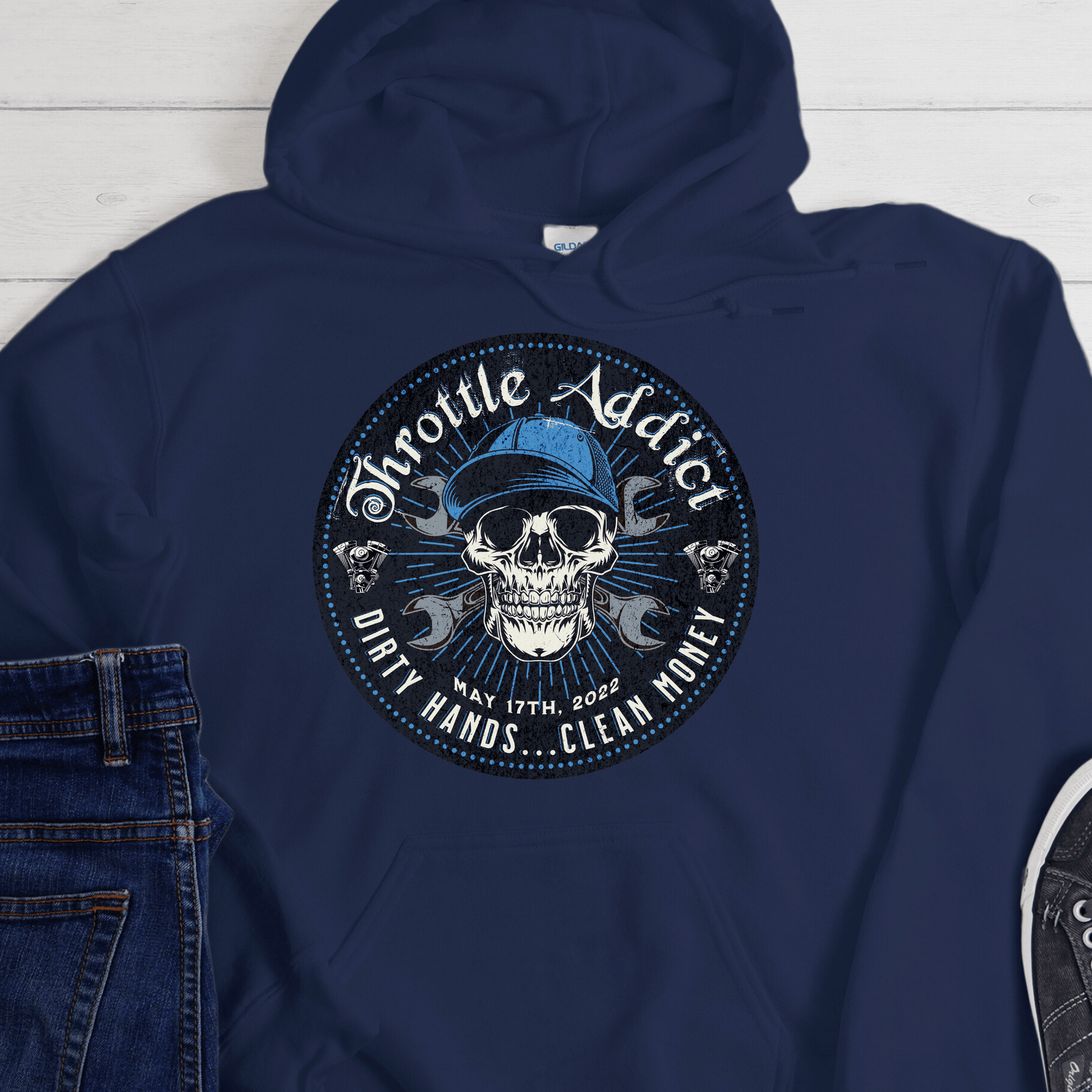 Custom Recovery Hoodie | Inspiring Sobriety | Throttle Addict, - Dirty Hands, Clean Money