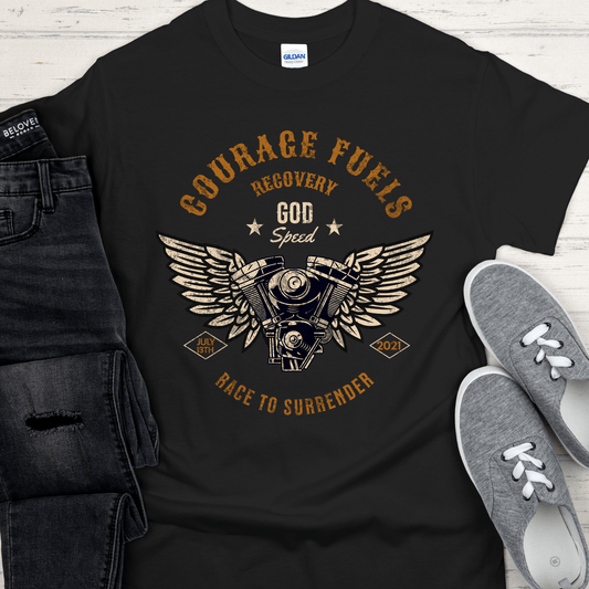 Custom Recovery T-Shirt | Inspiring Sobriety | Courage Fuels Recovery