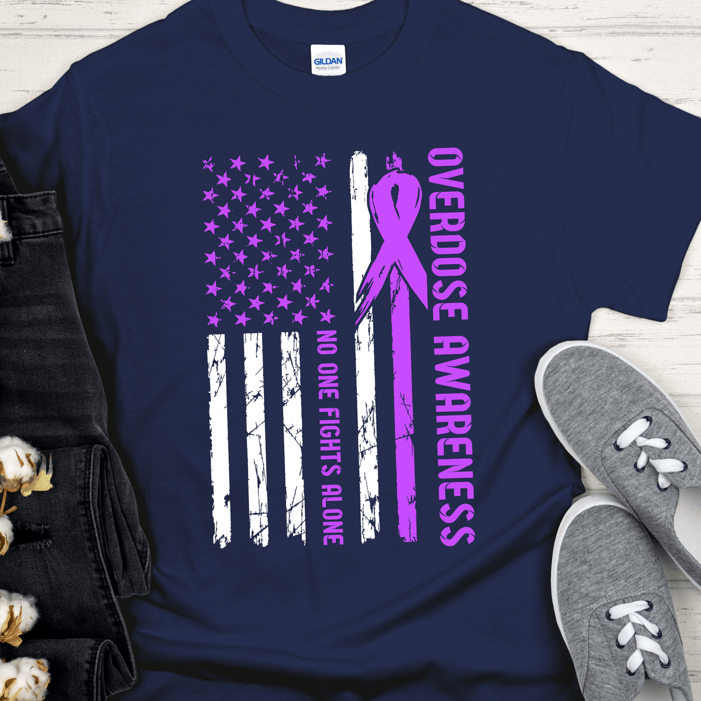 Custom Recovery T-Shirt | Inspiring Sobriety |  No One Fights Alone Overdose Awareness