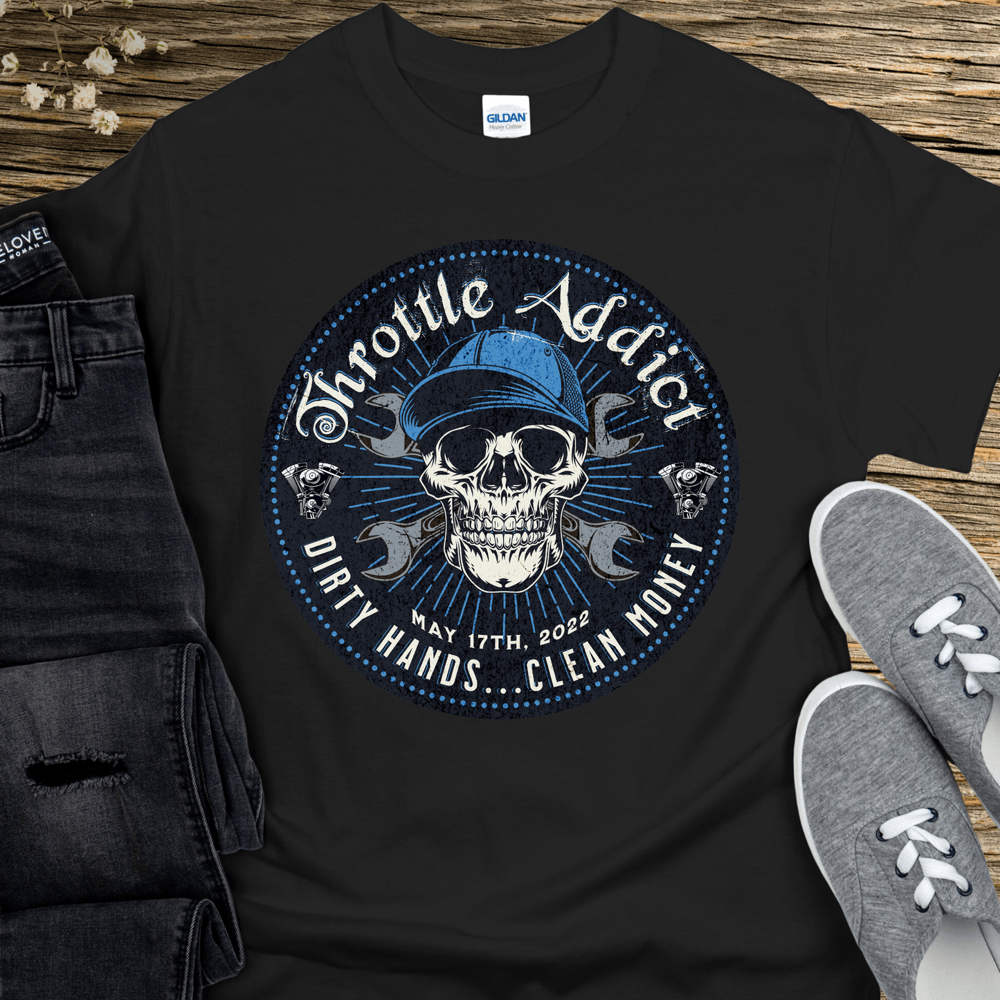Custom Recovery T-Shirt | Inspiring Sobriety |  Throttle Addict, - Dirty Hands, Clean Money