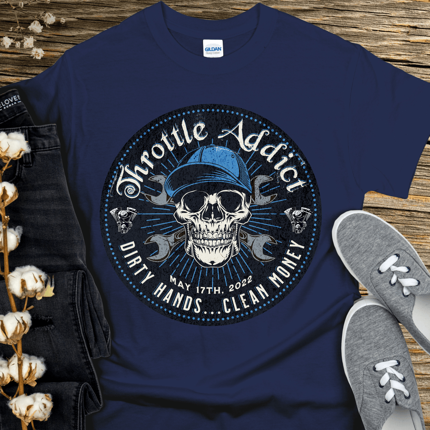 Custom Recovery T-Shirt | Inspiring Sobriety |  Throttle Addict, - Dirty Hands, Clean Money