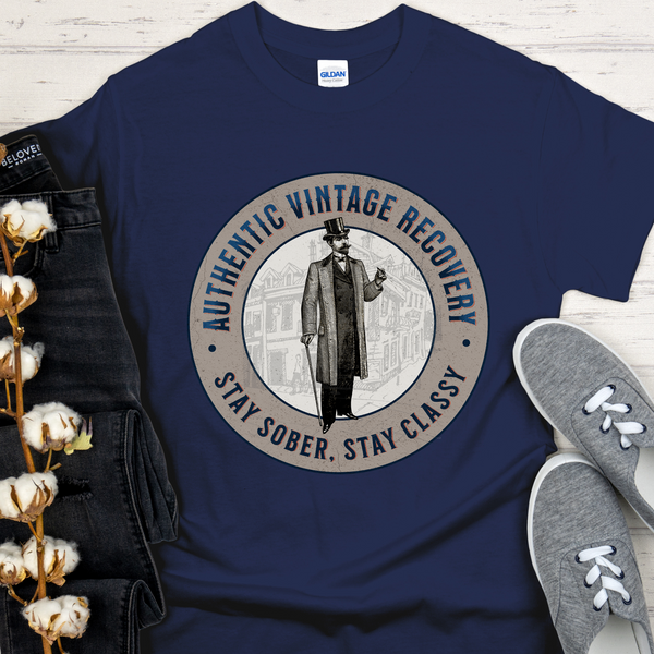 navy Recovery T-Shirt | Inspiring Sobriety |  Stay Sober, Stay Classy
