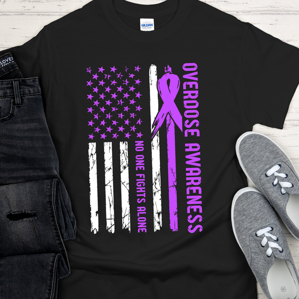 Custom Recovery T-Shirt | Inspiring Sobriety |  No One Fights Alone Overdose Awareness
