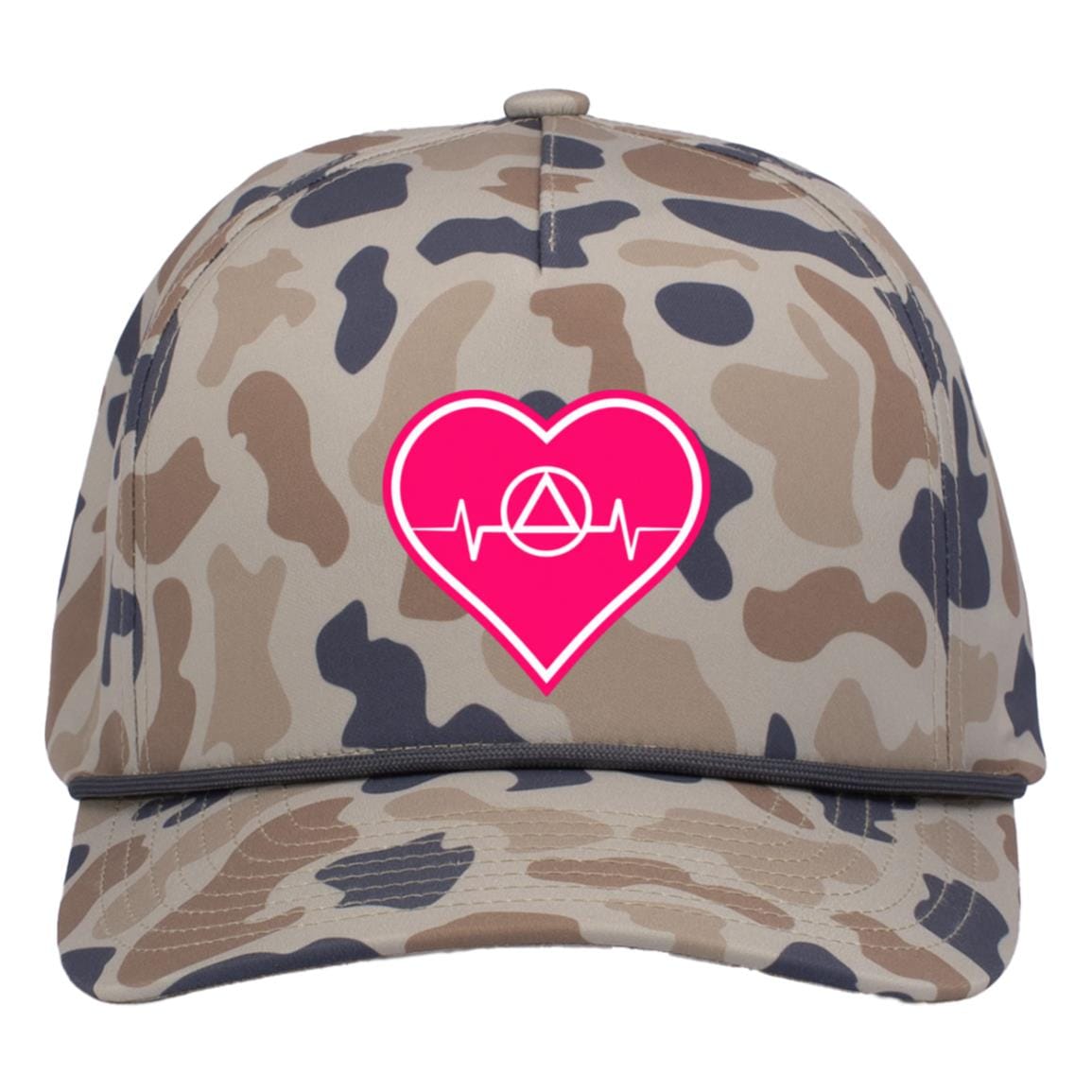 Recovery Camo Trucker Hat | Inspiring Sobriety | AA Symbol Heartbeat