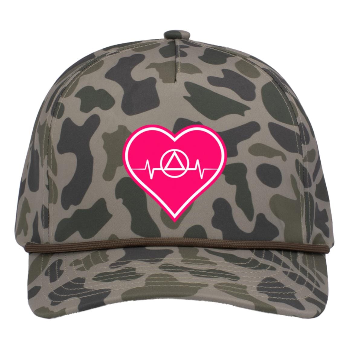 Recovery Camo Trucker Hat | Inspiring Sobriety | AA Symbol Heartbeat