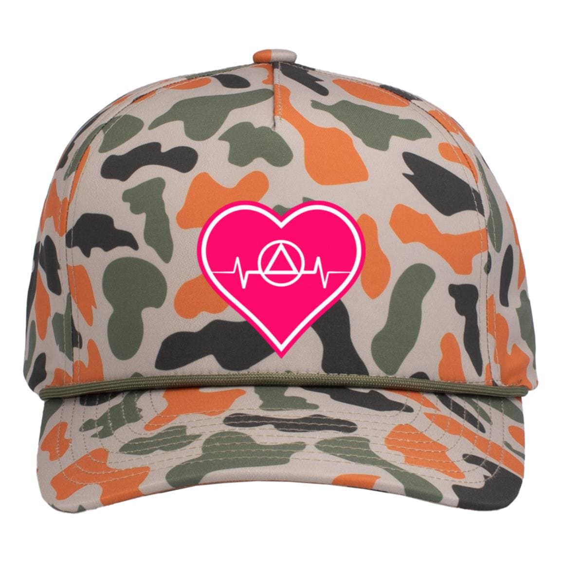Recovery Camo Trucker Hat | Inspiring Sobriety | AA Symbol Heartbeat