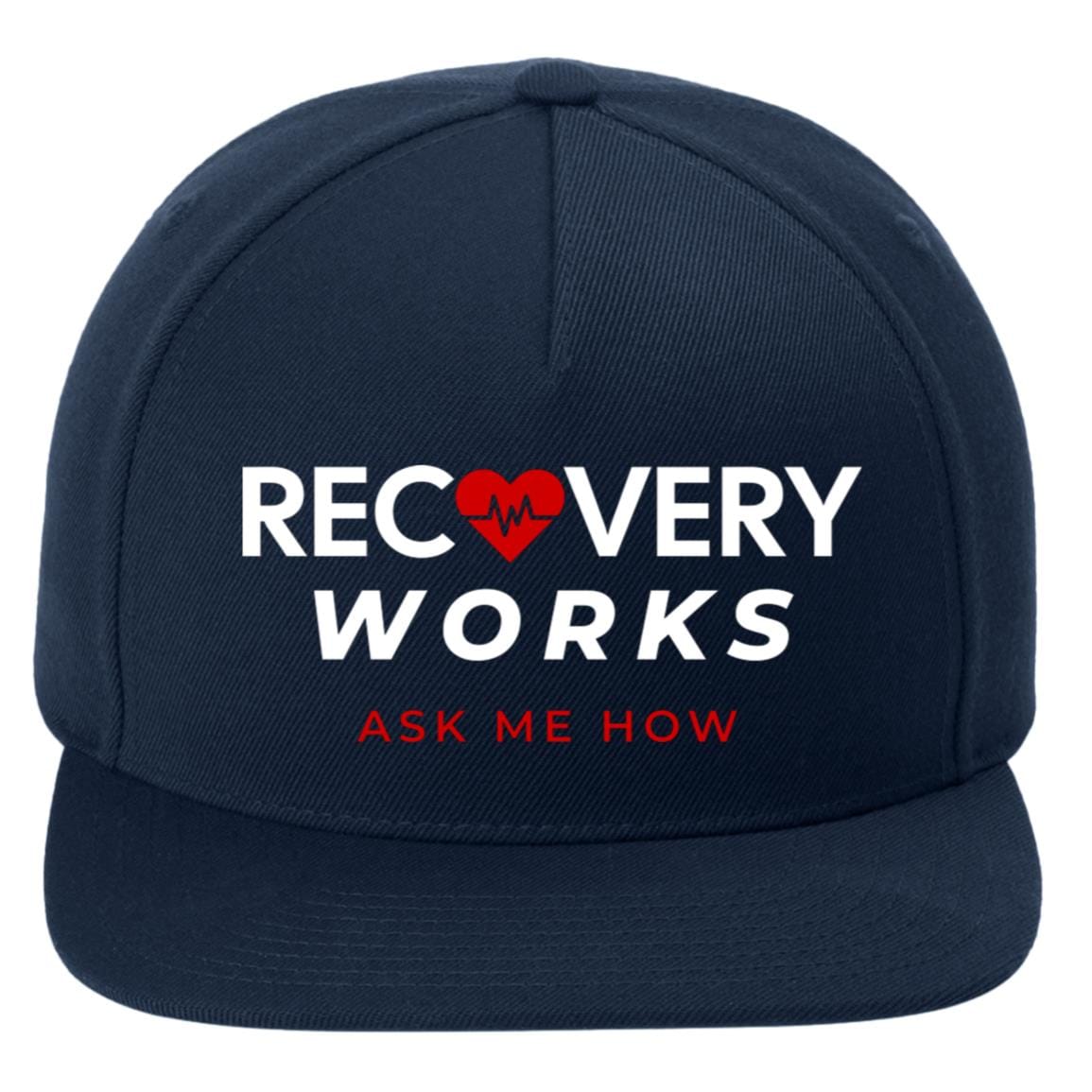 Recovery Flat Bill Snapback Hat | Inspiring Sobriety | Recovery Works Ask Me How
