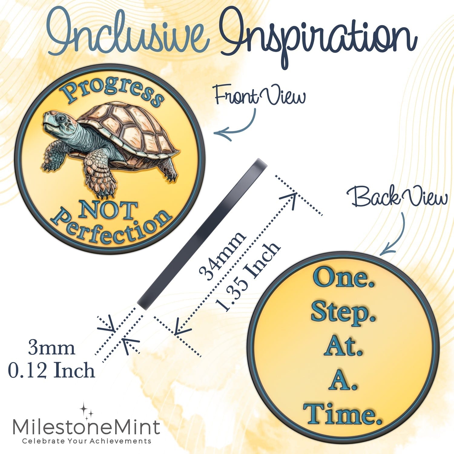Recovery Medallion Coin I Inspiring Sobriety I Progress Not Perfection Turtle