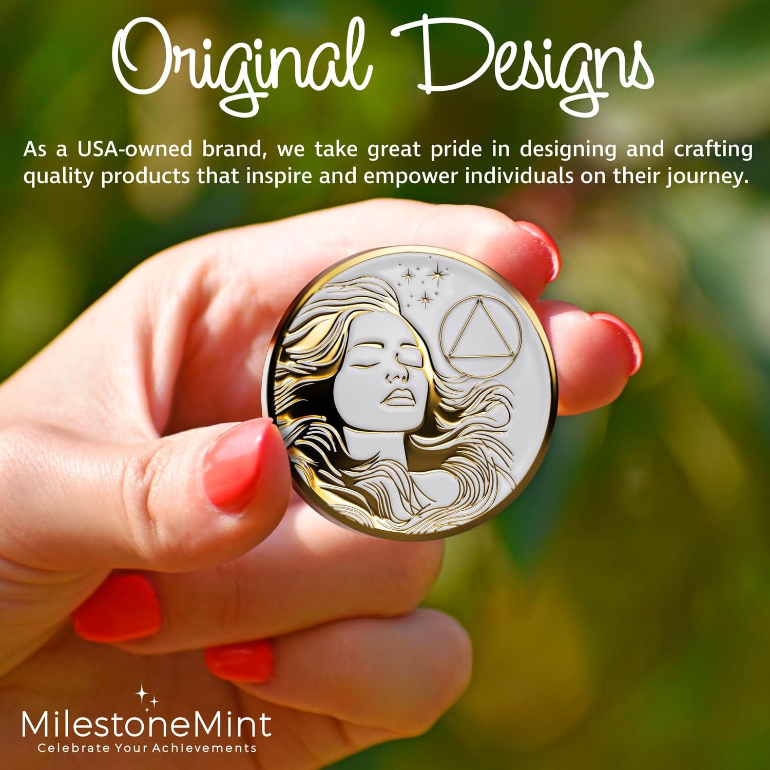 Recovery Medallion Coin I Inspiring Sobriety I Womens AA Milestone Gold