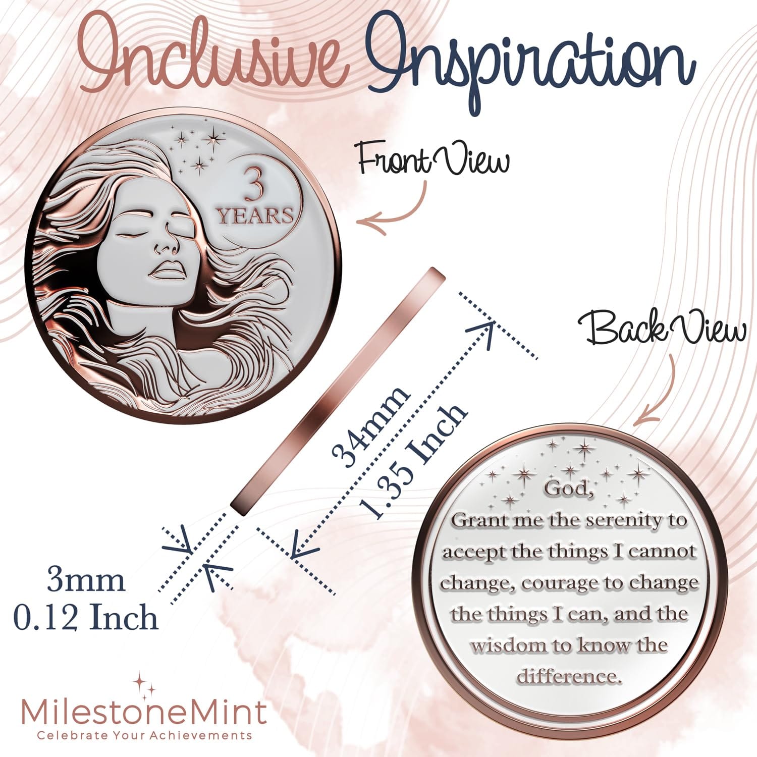 Recovery Medallion Coin I Inspiring Sobriety I Womens AA Milestone Serenity Prayer