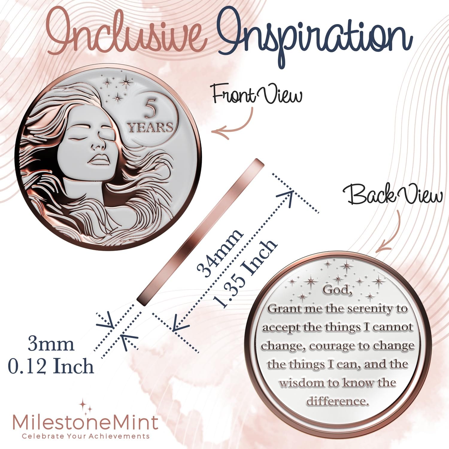 Recovery Medallion Coin I Inspiring Sobriety I Womens AA Milestone Serenity Prayer