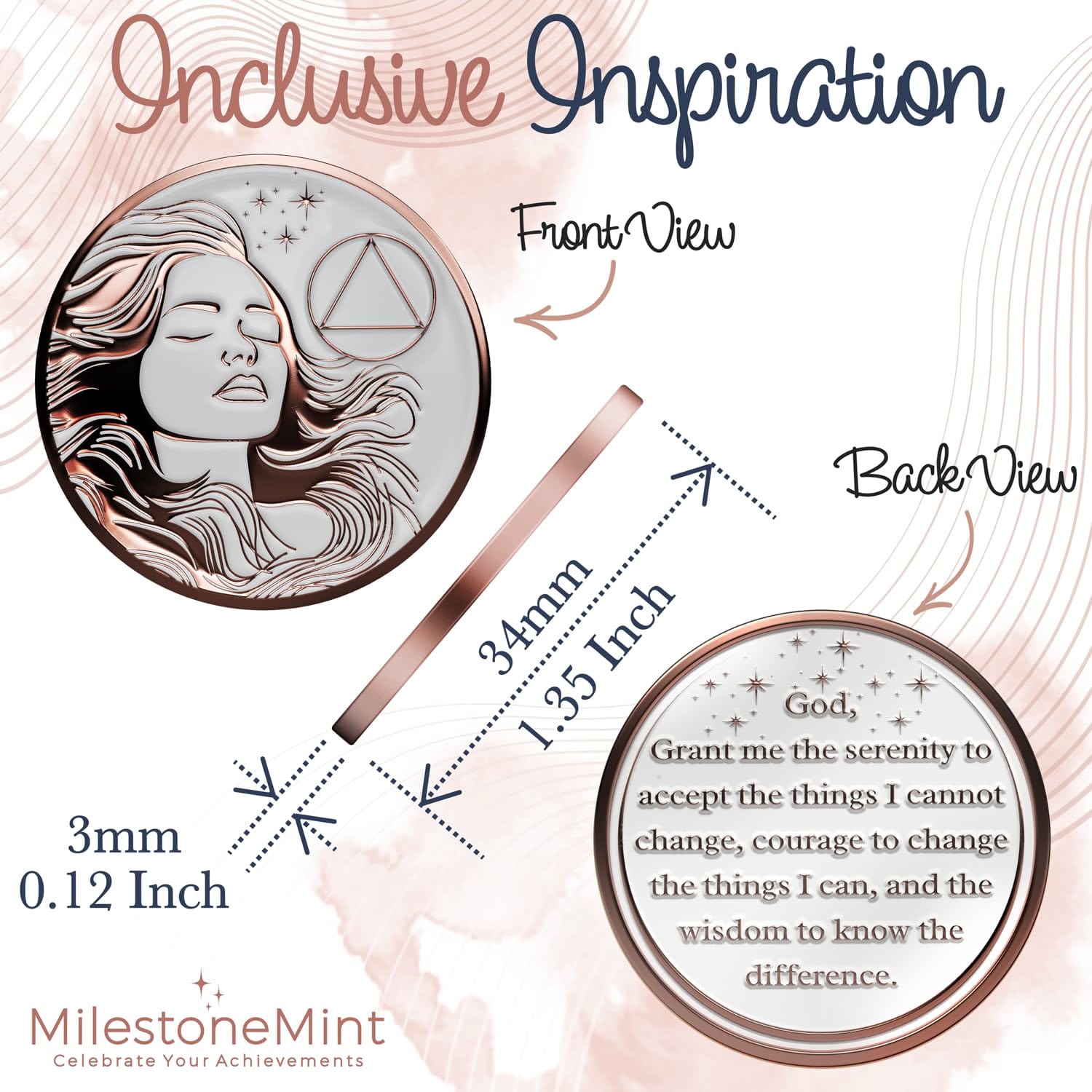 Recovery Medallion Coin I Inspiring Sobriety I Womens AA Milestone Serenity Prayer