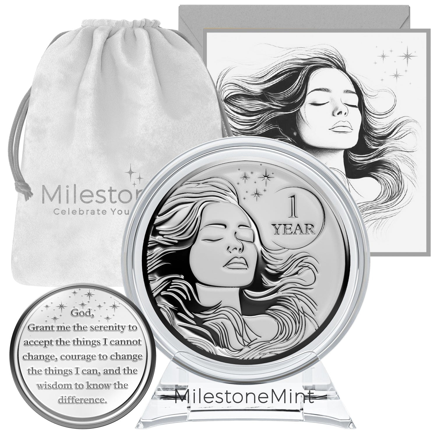 Recovery Medallion Coin I Inspiring Sobriety I  Womens Serenity Prayer Milestone