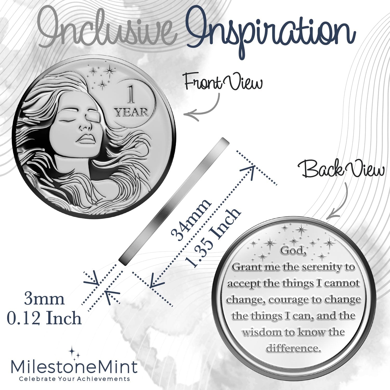 Recovery Medallion Coin I Inspiring Sobriety I  Womens Serenity Prayer Milestone
