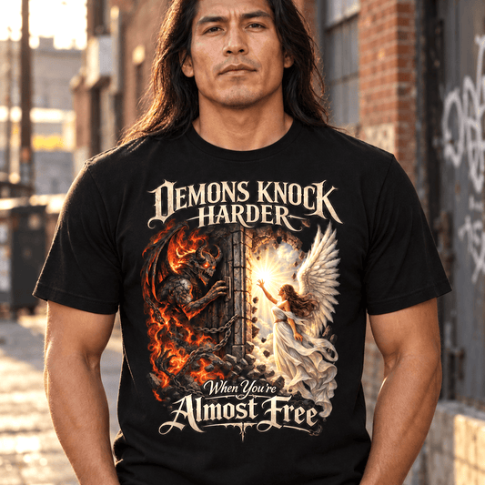 Recovery T-Shirt | Inspiring Sobriety |  Demons Knock Harder When You're Almost Free