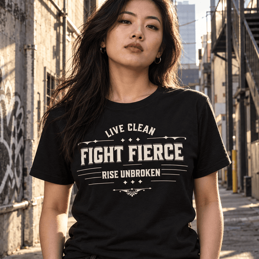 Recovery T-Shirt | Inspiring Sobriety |  Live Clean, Fight Fierce, Rise Unbroken