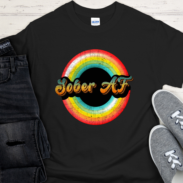 vintage sober AF Unisex Recovery T-Shirt | Inspiring Sobriety |  Sober AF Retro Rainbow