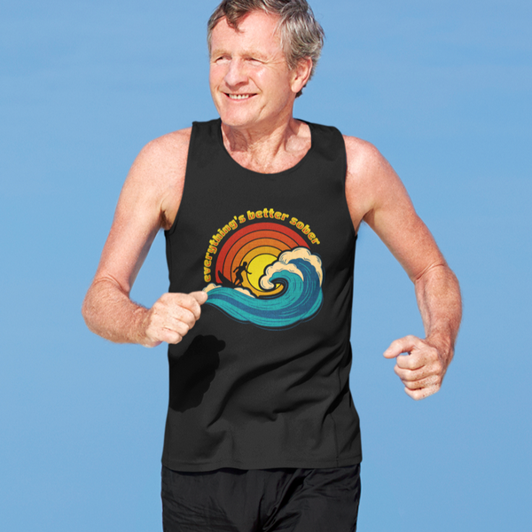 Mens Recovery Tank | Inspiring Sobriety |  Sober Surfer Sunset