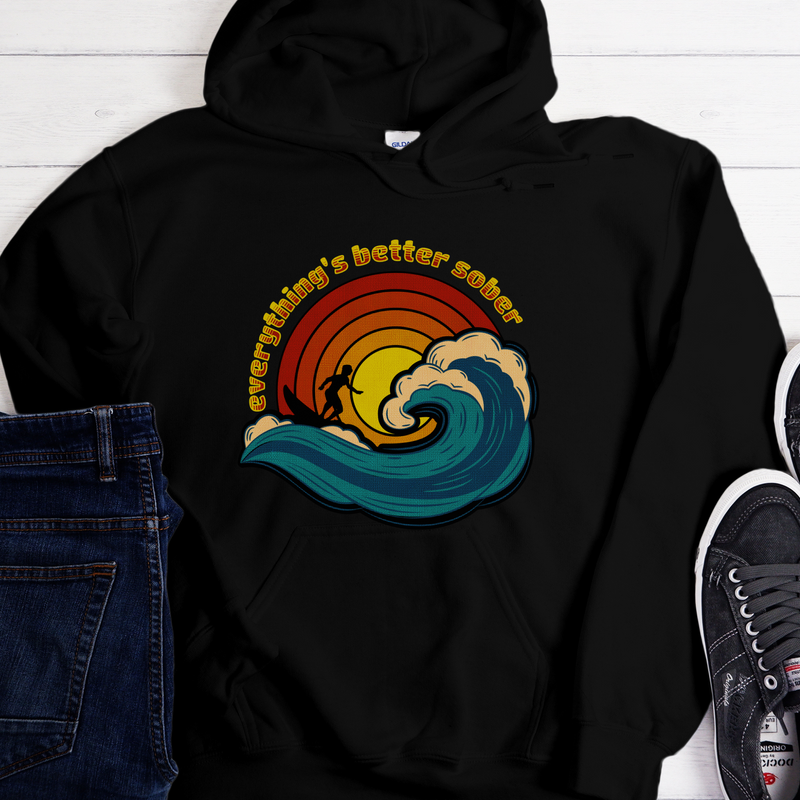 Recovery Unisex Hoodie | Inspiring Sobriety | Sober Surfer Sunset