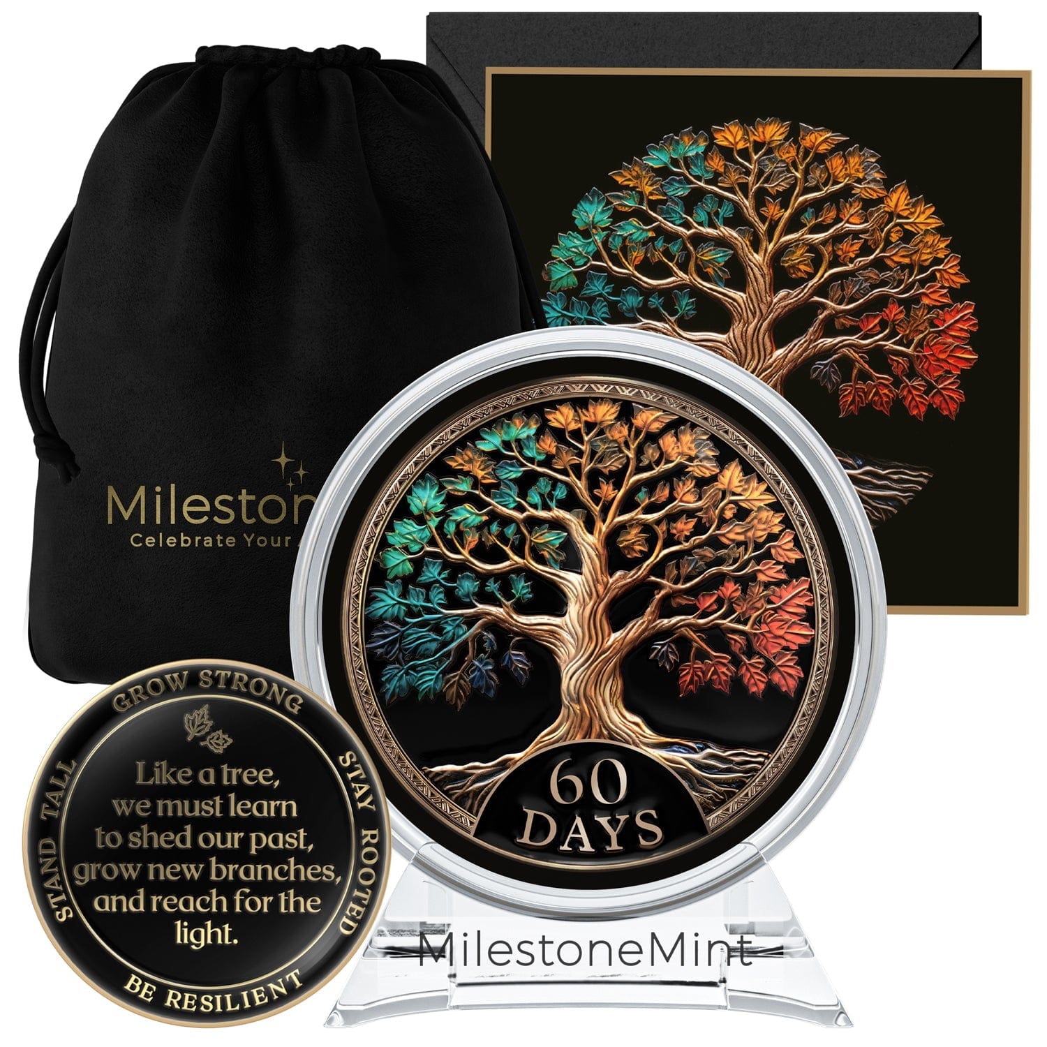 Tree of Life Affirmation Sobriety Coin Gift Set - Multicolor