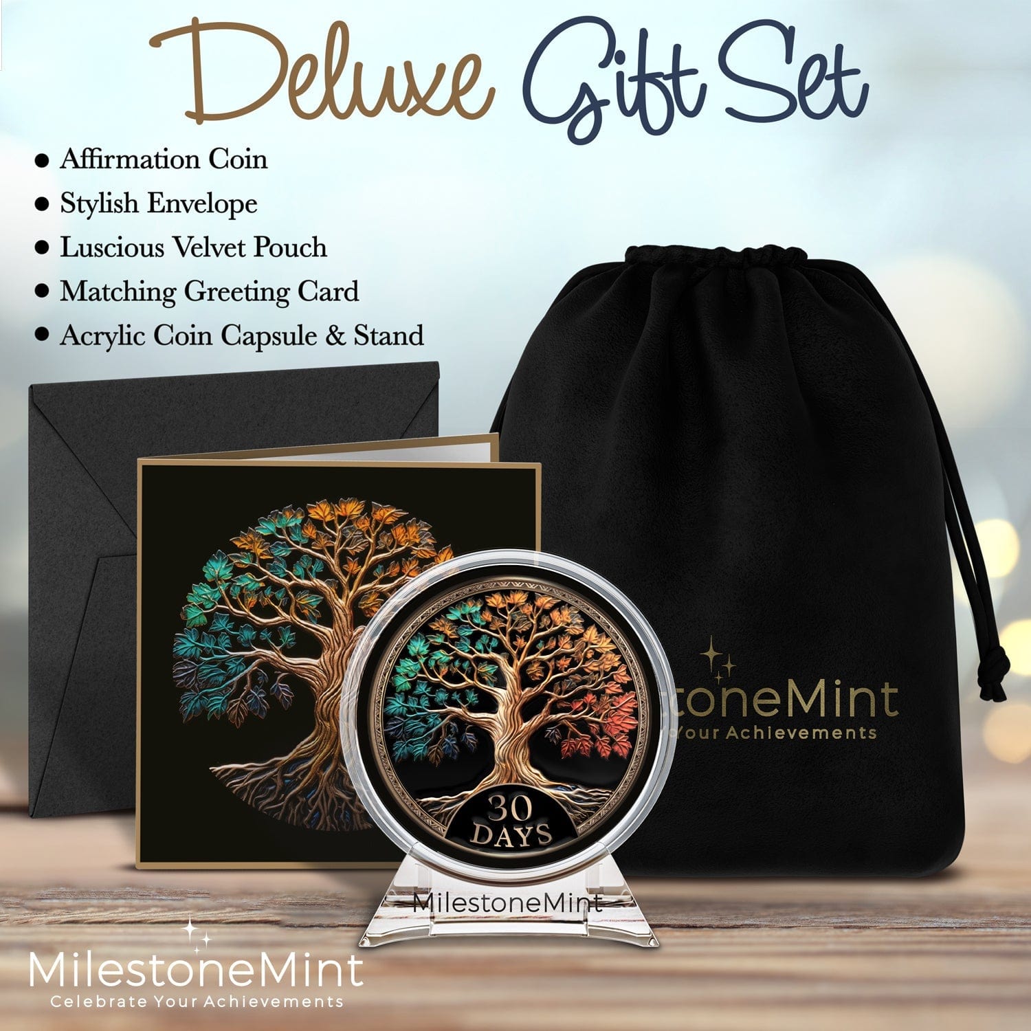 Tree of Life Affirmation Sobriety Coin Gift Set - Multicolor
