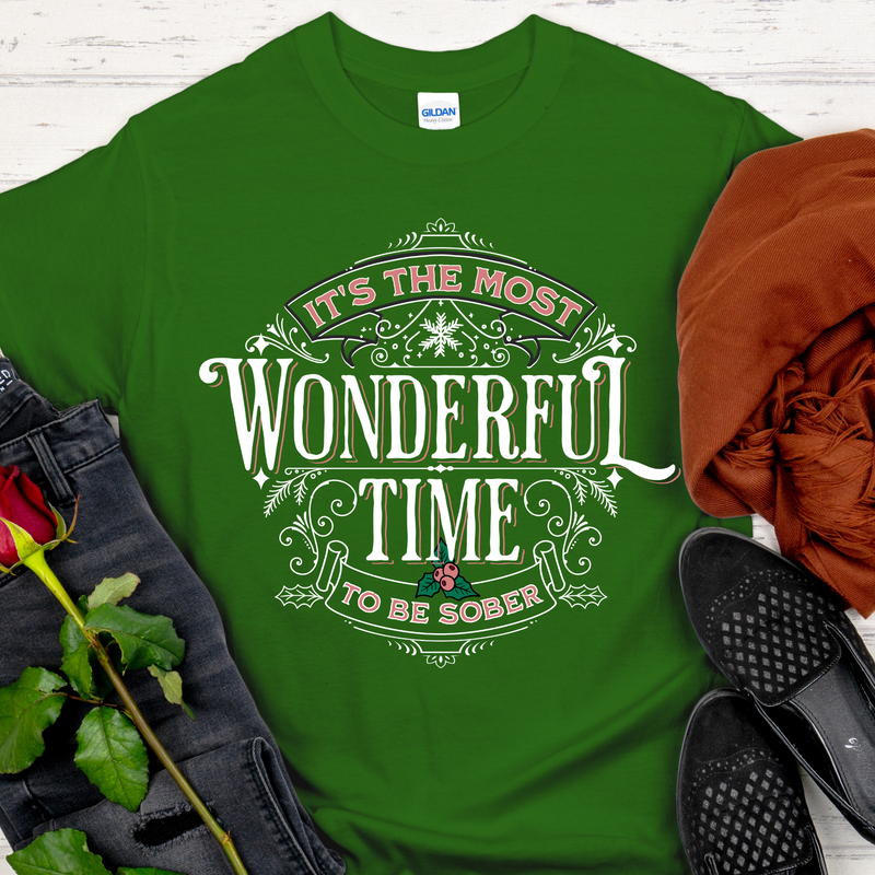Christmas Recovery T-Shirt | Inspiring Sobriety |  Wonderful Time To Be Sober
