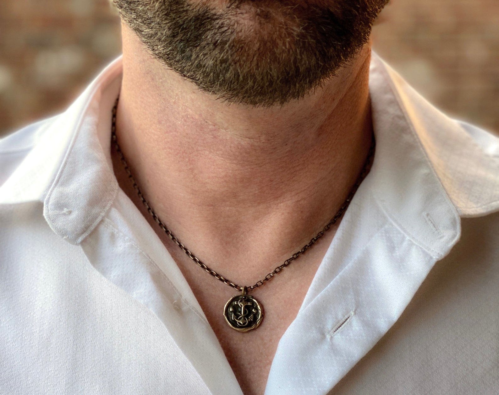 Wax Seal Nautical Anchor Necklace, Pewter and Stainless Steel Men's Unisex Ship Sea Jewelry, 20 or 24 Inch Chain, ST-034
