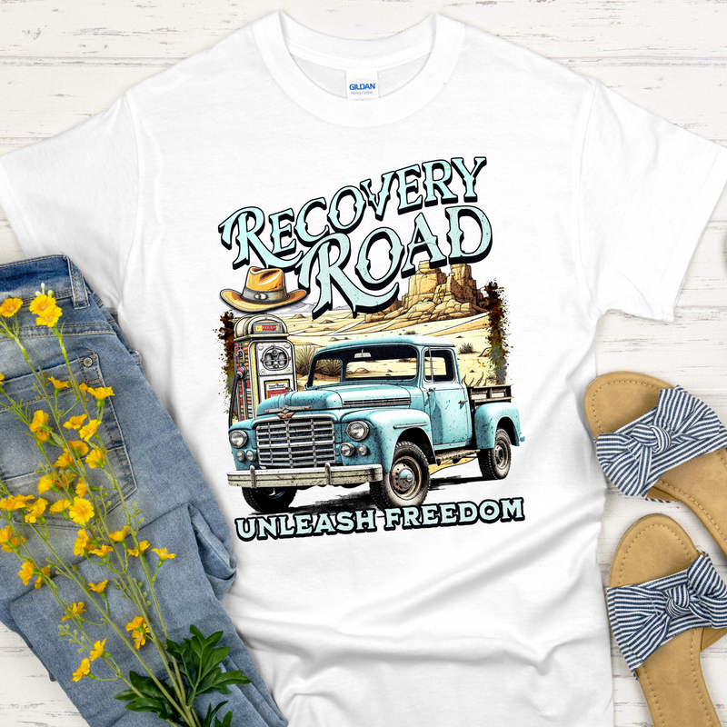 white Recovery T-Shirt | Inspiring Sobriety |  Recovery Road unleash freedom