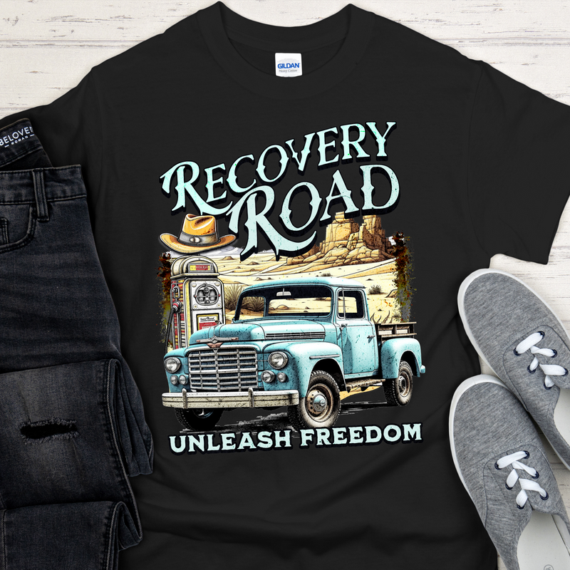 black Recovery T-Shirt | Inspiring Sobriety |  Recovery Road unleash freedom