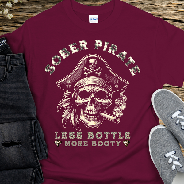 maroon Custom Recovery T-Shirt | Inspiring Sobriety |   Sober Pirate - Less Bottle More Booty