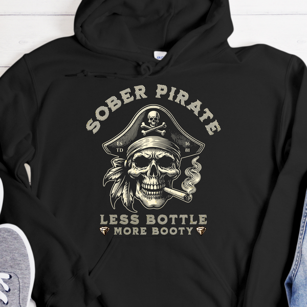 black Custom Recovery Hoodie | Inspiring Sobriety |  Sober Pirate - Less Bottle More Booty