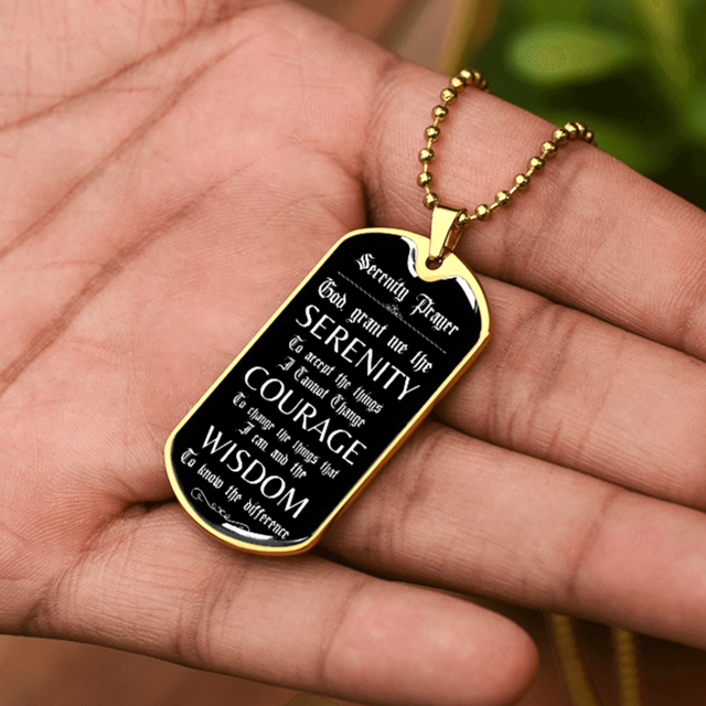 mens sobriety gift gold dipped Custom Recovery Dog Tag | Inspiring Sobriety | Serenity Prayer