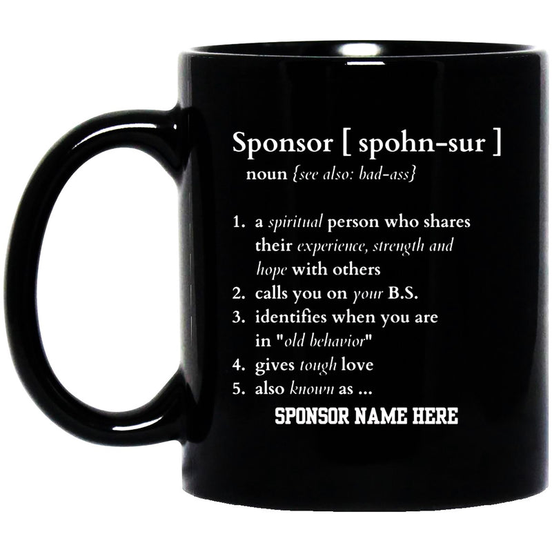 Custom AA NA Sponsor Dictionary Definition Black Coffee Mug