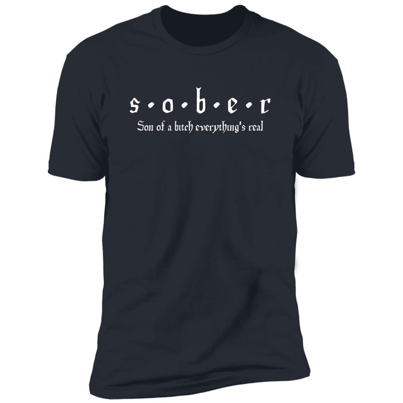 navy blue Mens Recovery T-Shirt | Inspiring Sobriety | S.O.B.E.R. son of a bitch everything's real