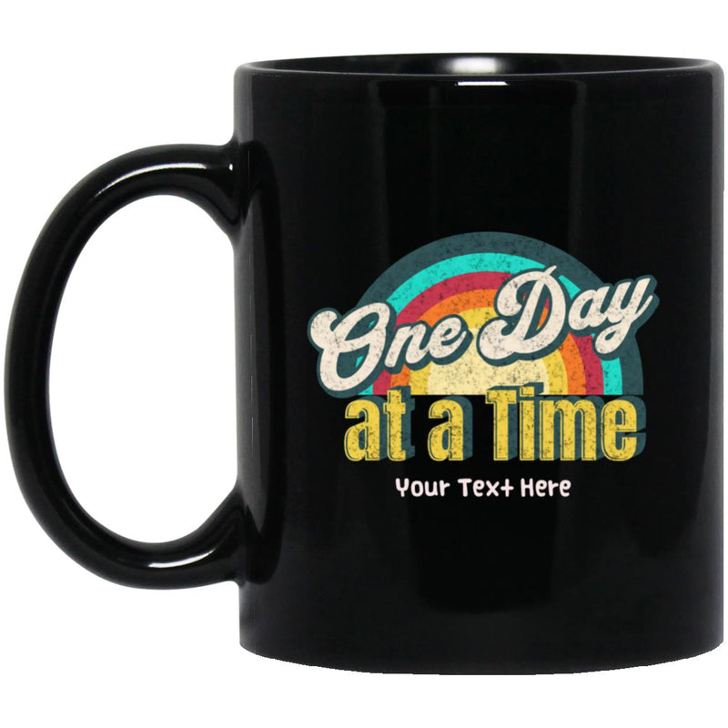 retro vintage Custom Recovery Mug | Inspiring Sobriety | One Day at a Time Rainbow