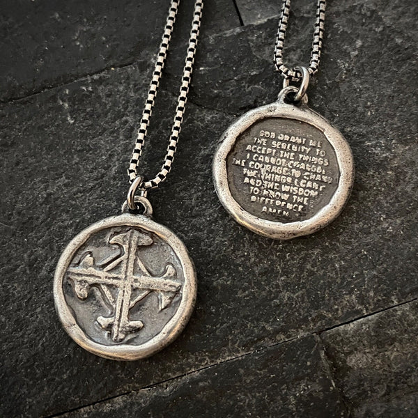 Sterling Silver Serenity Prayer and Cross Pendant w/ Sterling Necklace | Inspiring Sobriety