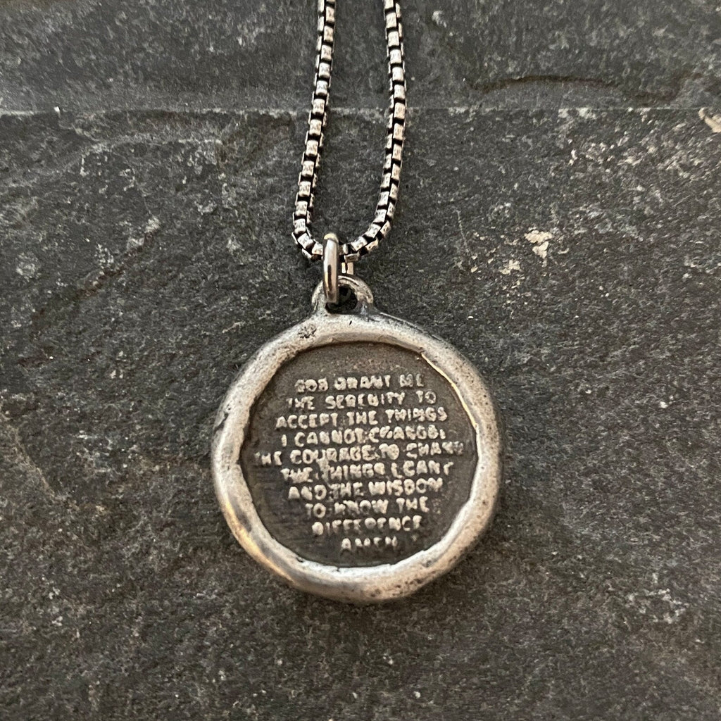 Sterling Silver Serenity Prayer and Cross Pendant w/ Sterling Necklace | Inspiring Sobriety