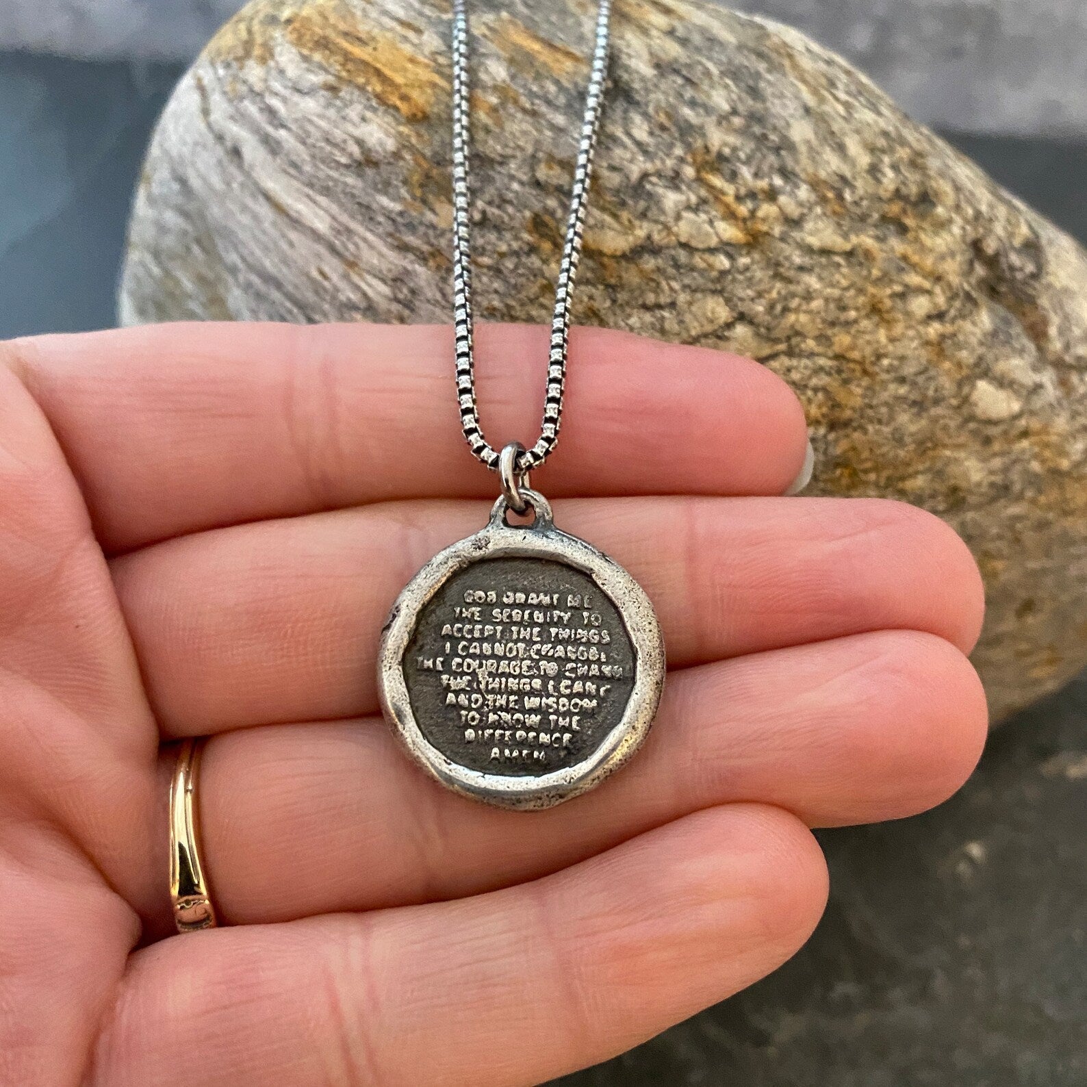 Sterling Silver Serenity Prayer and Cross Pendant w/ Sterling Necklace | Inspiring Sobriety
