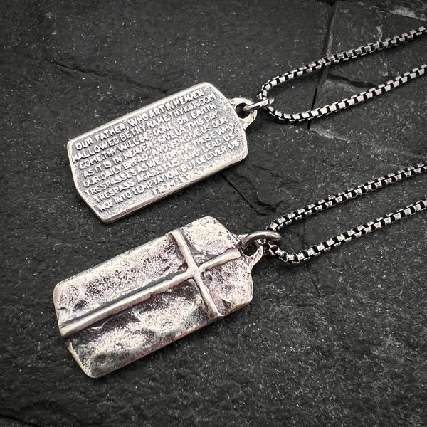 Sterling Silver "The Lord's Prayer" and Cross Pendant w/ Stainless Necklace | Inspiring Sobriety