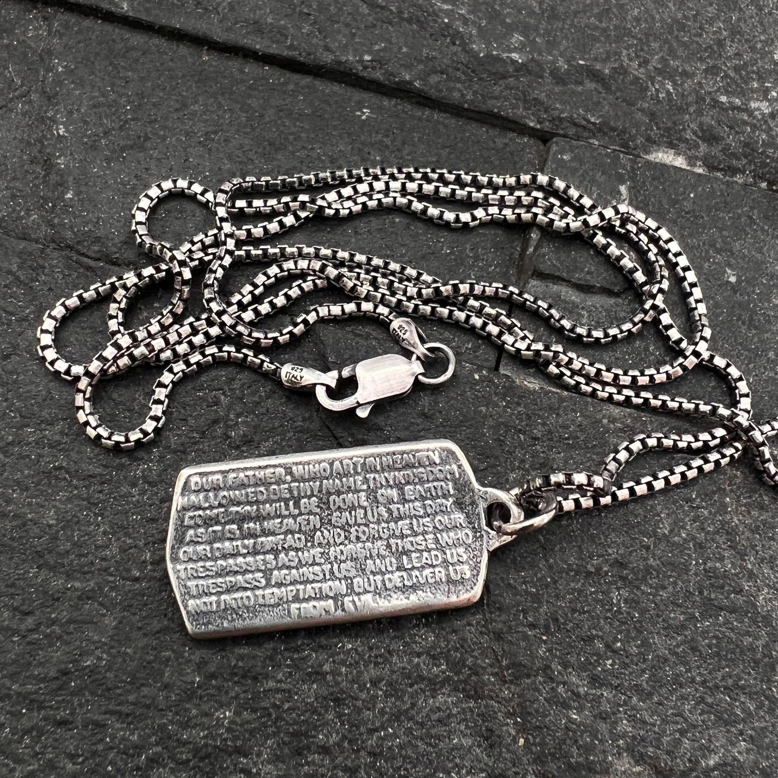 Sterling Silver "The Lord's Prayer" and Cross Pendant w/ Stainless Necklace | Inspiring Sobriety